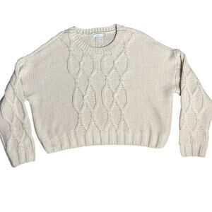 Lush Chunky Cable‎ Knit Oversized Cropped Sweater in Cream Size Medium
